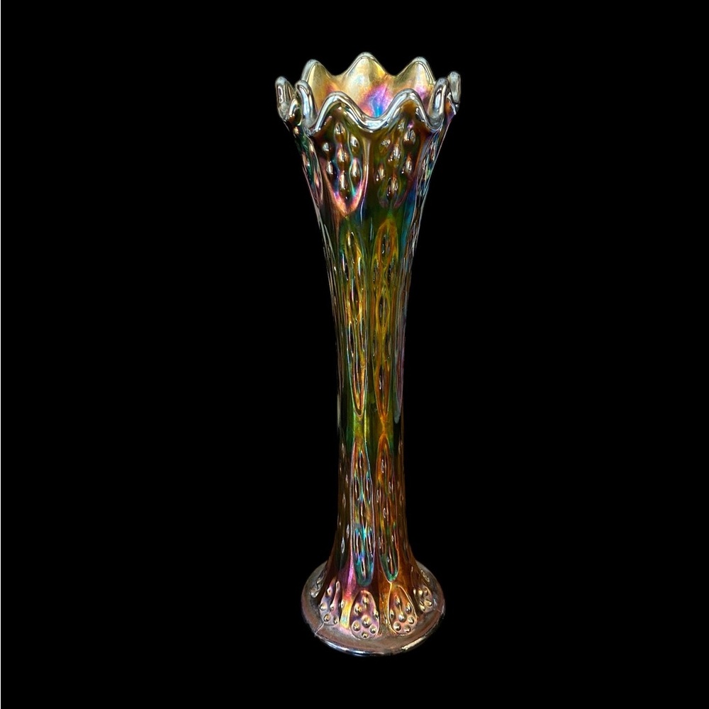Gorgeous Antique Fenton Carnival Glass Vase 12.25” tall EVC